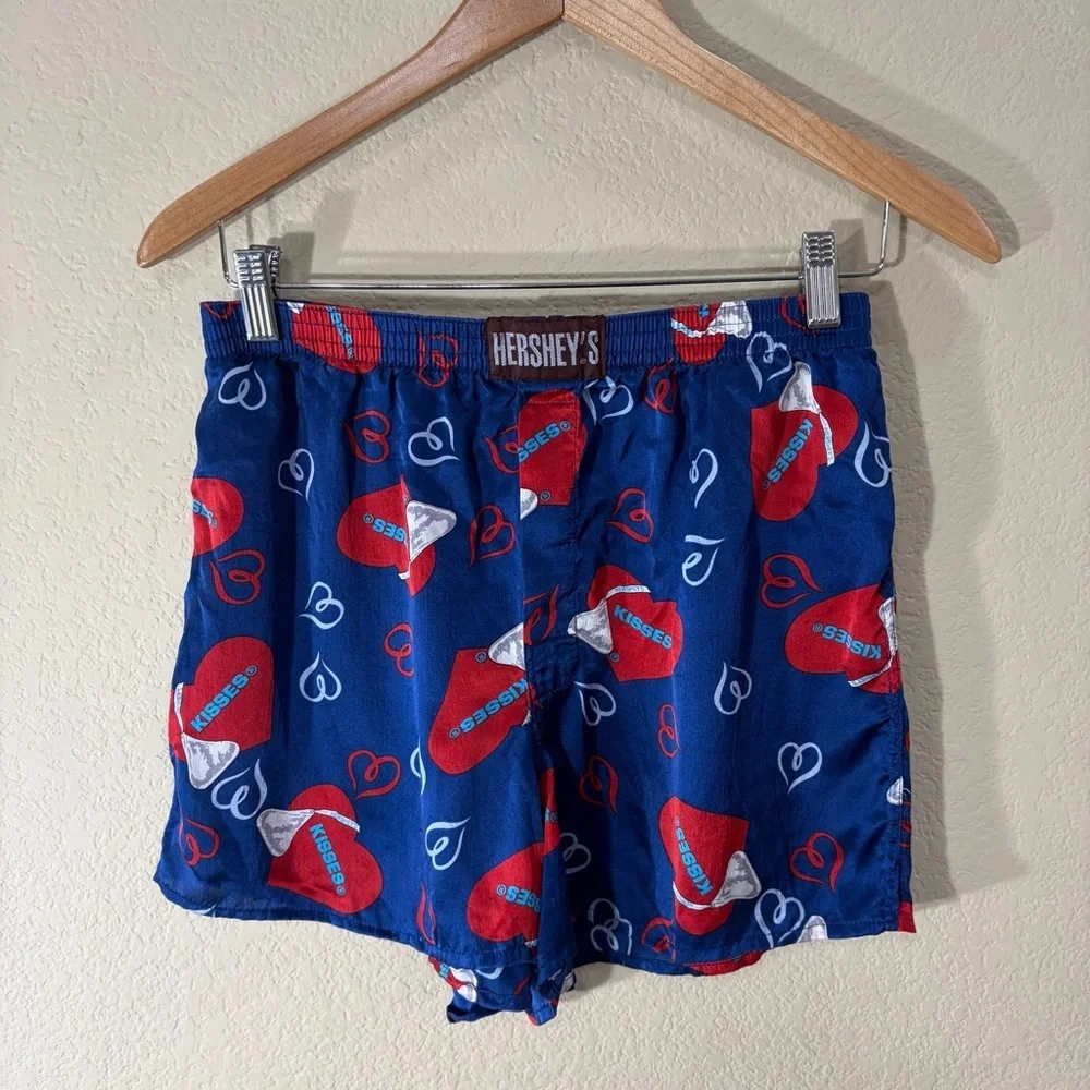 Luxury 100% Silk Mens Boxer Blue Hersey’s Sz M Vintage Cute Holiday Romantic